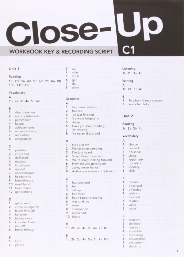 CLOSE-UP B2  Workbook  Key & Recording Script